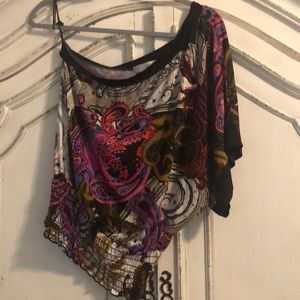 Paisley one shoulder top Large Black and colors